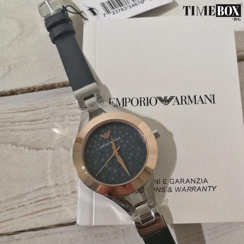 Emporio Armani Chiara Two Tone Dial Black Leahter Strap Watch for Women  - AR7436