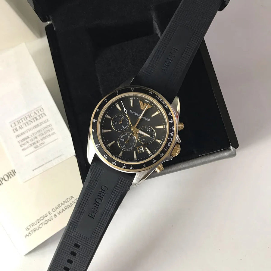 Emporio Armani Sigma Chronograph lack Dial Black Rubber Strap Watch For Men - AR80003