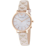 Emporio Armani Gianni T Bar Quartz Silver Dial Beige Leather Strap Watch For Women - AR80007