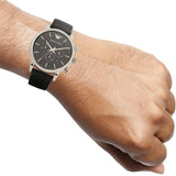 Emporio Armani Dress Analog Black Dial Black Leather Strap Watch For Men - AR8029