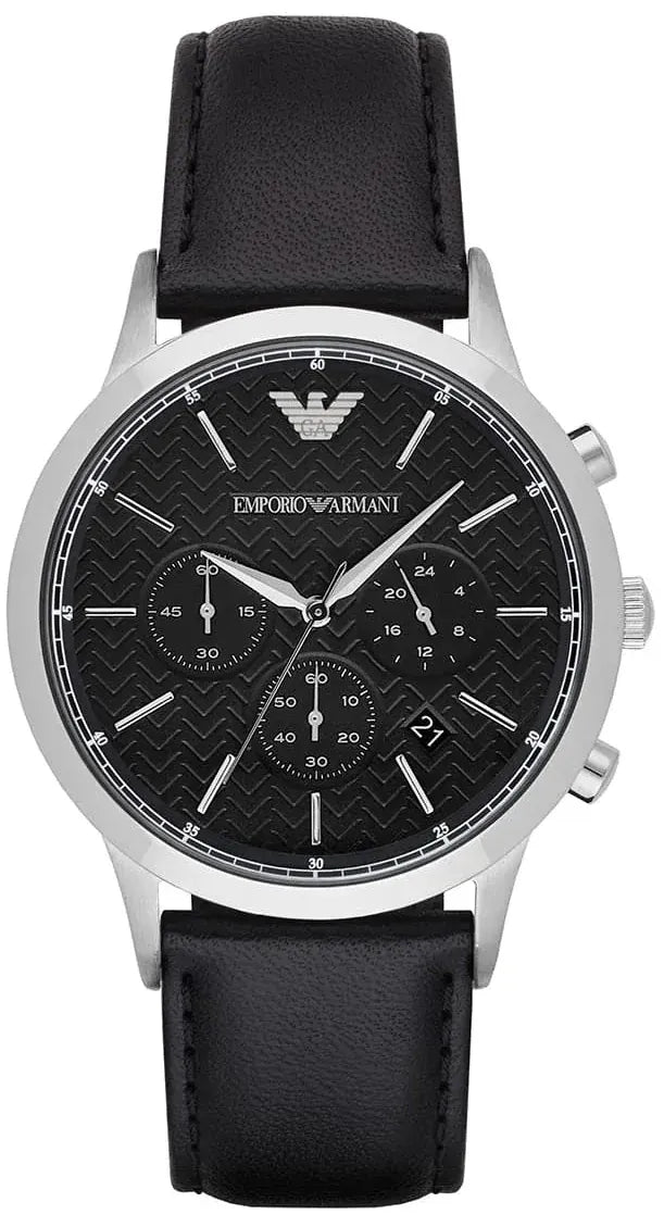 Emporio Armani Renato Chronograph Black Dial Black Leather Strap Watch for Men - AR8034