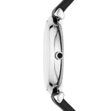 Emporio Armani Gianni T Bar Mother of Pearl Dial Black Leather Strap Watch For Women - AR90002