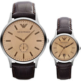 Emporio Armani Kappa Classic Brown Dial Brown Leather Strap Watch For Men - AR9106