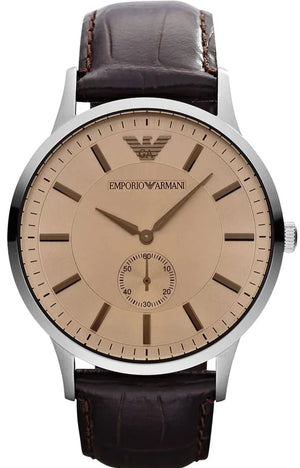 Emporio Armani Kappa Classic Brown Dial Brown Leather Strap Watch For Men - AR9106