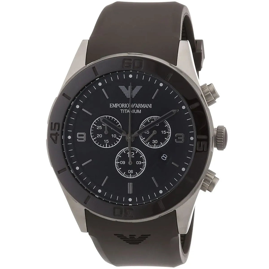 Emporio Armani Sportivo Chronograph Black Dial Brown Silicone Strap Watch for Men - AR9501