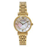 Emporio Armani Gianni T Bar White Mother of Pearl Dial Gold Steel Strap Watch For Women - AR1907