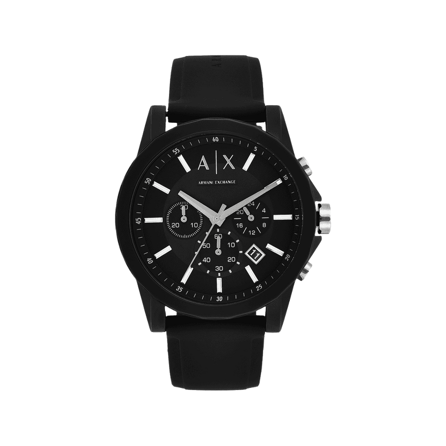 Armani Exchange Outerbanks Chronograph Black Dial Black Silicone Strap Watch For Men - AX1326
