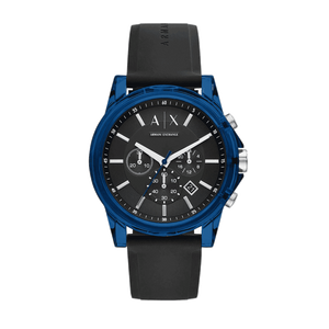 Armani Exchange Outerbanks Chronograph Black Dial Black Silicone Strap Watch For Men - AX1339
