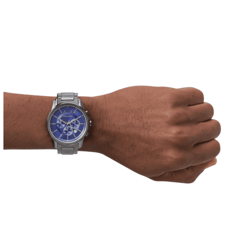Armani Exchange Banks Chronograph Blue Dial Grey Steel Strap Watch For Men - AX1731