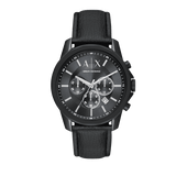 Armani Exchange Banks Chronograph Black Dial Black Leather Strap Watch For Men - AX1724