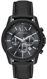 Armani Exchange Banks Chronograph Black Dial Black Leather Strap Watch For Men - AX1724