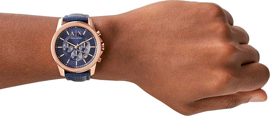 Armani Exchange Banks Chronograph Blue Dial Blue Leather Strap Watch For Men - AX1723