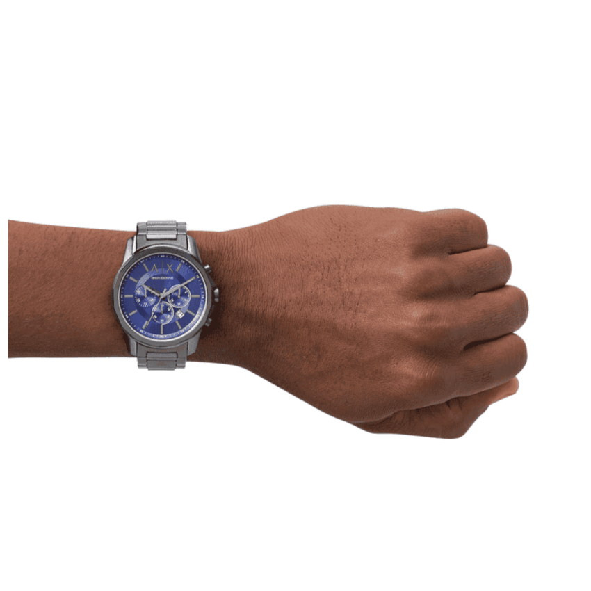 Armani Exchange Banks Chronograph Blue Dial Grey Steel Strap Watch For Men - AX1731
