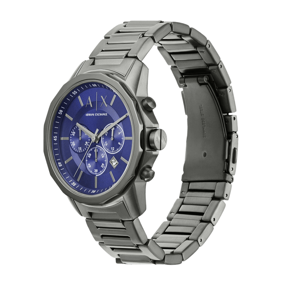 Armani Exchange Banks Chronograph Blue Dial Grey Steel Strap Watch For Men - AX1731