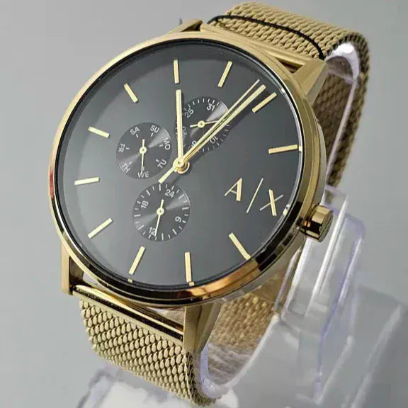 Armani Exchange Cayde Chronograph Black Dial Gold Mesh Strap Watch For Men - AX2715