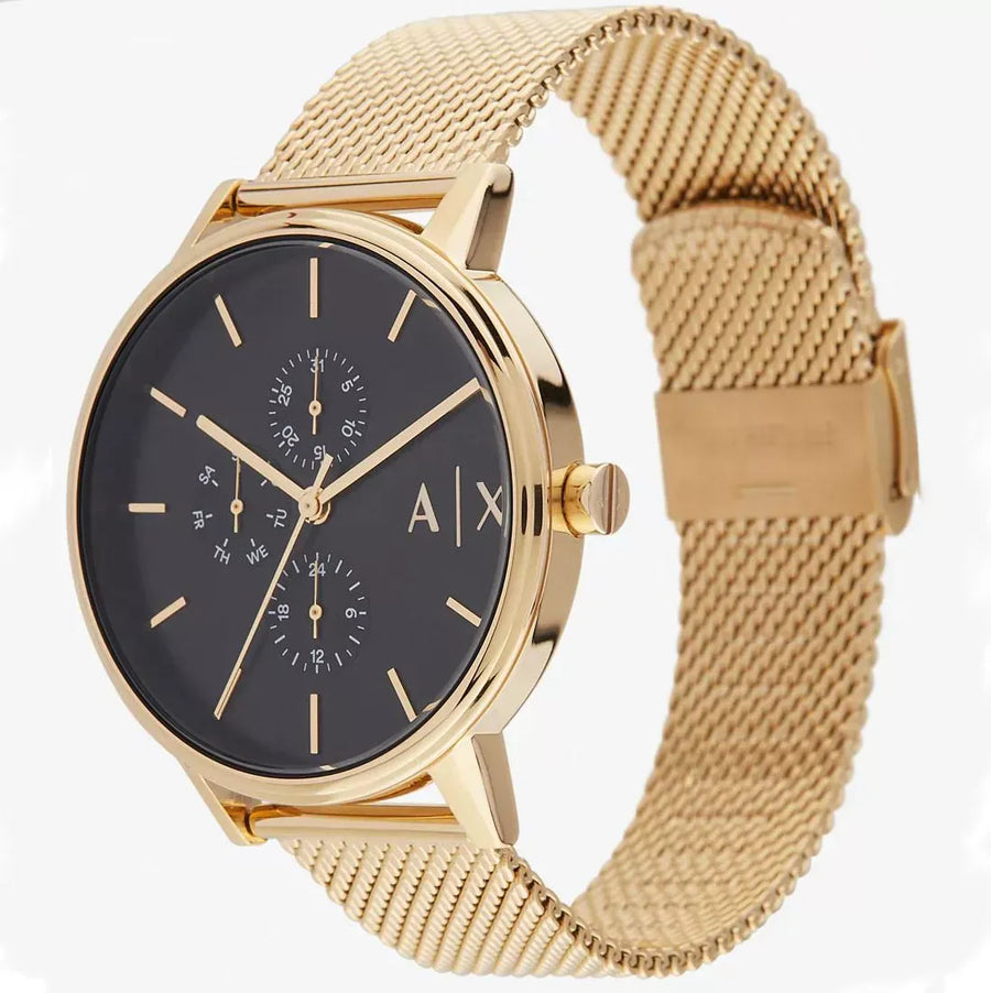 Armani Exchange Cayde Chronograph Black Dial Gold Mesh Strap Watch For Men - AX2715