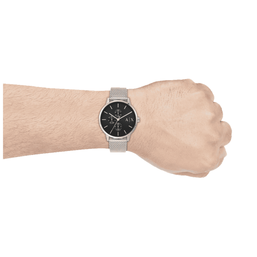 Armani Exchange Cayde Chronograph Black Dial Silver Mesh Strap Watch For Men - AX2714
