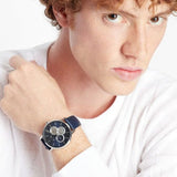 Armani Exchange Cayde Chronograph Blue Dial Blue Leather Strap Watch for Men - AX2746