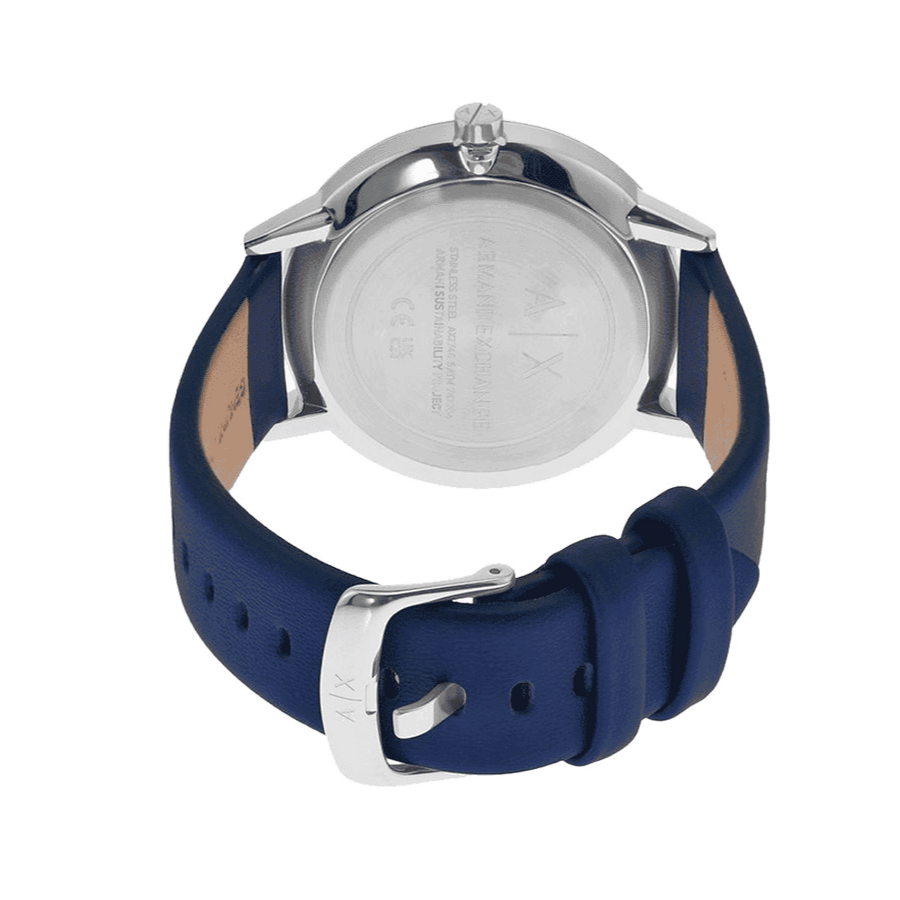 Armani Exchange Cayde Chronograph Blue Dial Blue Leather Strap Watch for Men - AX2746