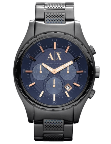 Armani Exchange Chronograph Blue Dial Grey Steel Strap Watch For Men - AX1166