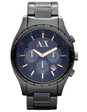 Armani Exchange Chronograph Blue Dial Grey Steel Strap Watch For Men - AX1166