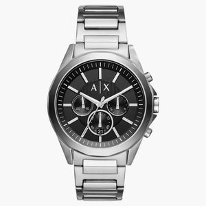 Armani Exchange Drexler Chronograph Black Dial Silver Steel Strap Watch for Men - AX2600