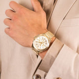 Armani Exchange Drexler Chronograph Gold Dial Gold Steel Strap Watch For Men - AX2602