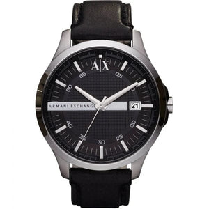 Armani Exchange Hampton Chronograph Black Dial Black Leather Strap Watch For Men - AX2101