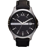 Armani Exchange Hampton Chronograph Black Dial Black Leather Strap Watch For Men - AX2101
