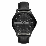 Armani Exchange Hampton Chronograph Black Dial Black Leather Strap Watch For Men - AX2400
