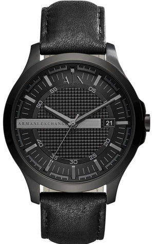Armani Exchange Hampton Chronograph Black Dial Black Leather Strap Watch For Men - AX2400