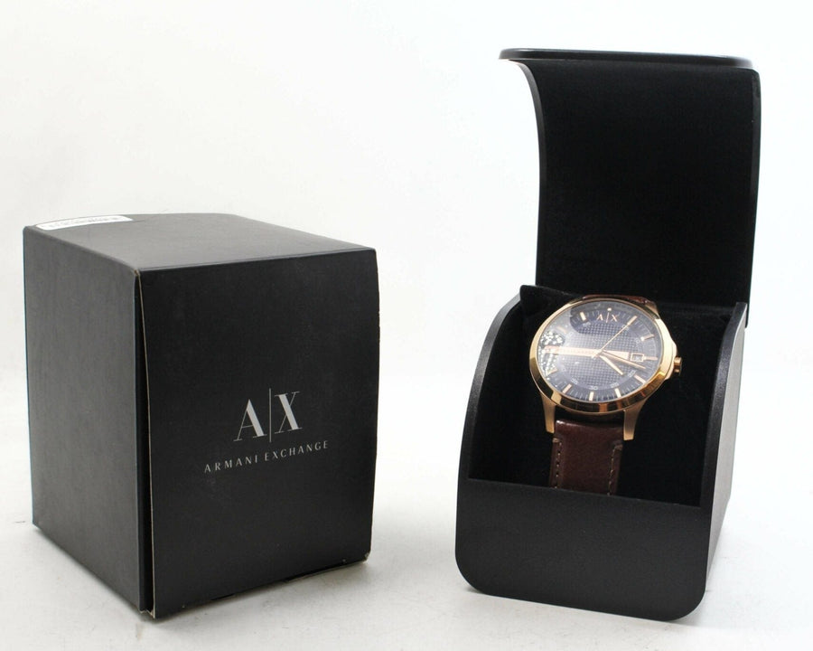 Armani Exchange Hampton Chronograph Blue Dial Brown Leather Strap Watch For Men - AX2172