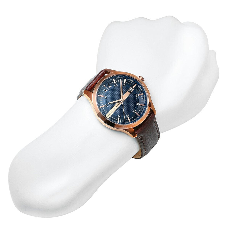 Armani Exchange Hampton Chronograph Blue Dial Brown Leather Strap Watch For Men - AX2172