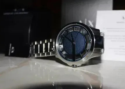 Armani Exchange Hampton Chronograph Blue Dial Silver Steel Strap Watch For Men - AX2178