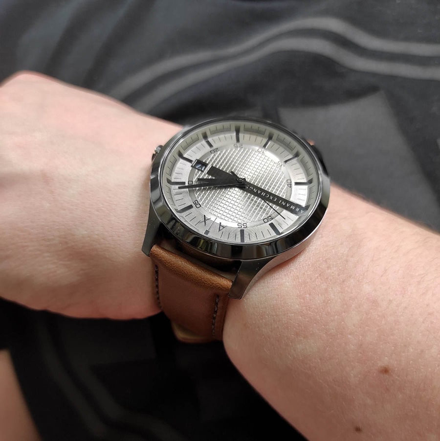 Armani Exchange Hampton Chronograph Grey Dial Brown Leather Strap Watch For Men - AX2414