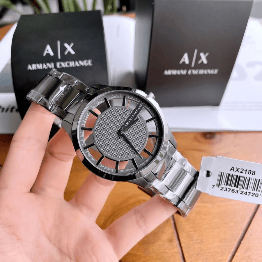 Armani Exchange Hampton Chronograph Grey Dial Grey Steel Strap Watch For Men - AX2188