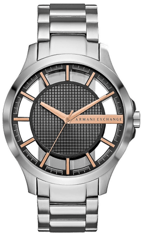 Armani Exchange Hampton Chronograph Skeleton Black Dial Silver Steel Strap Watch For Men - AX2199