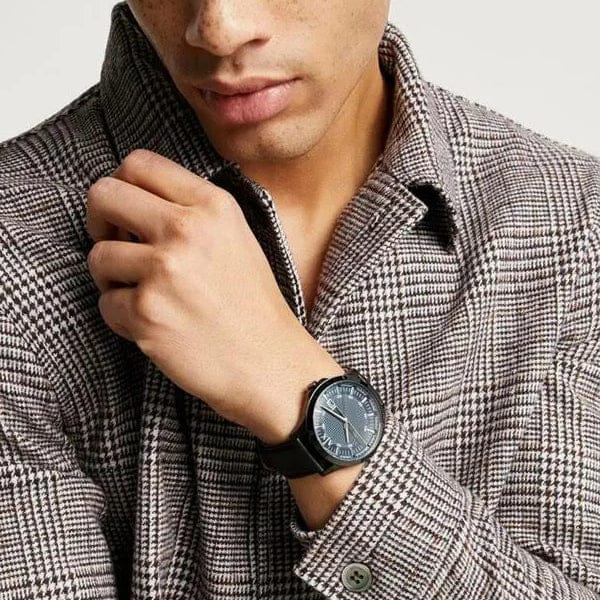 Armani Exchange Hampton Quartz Blue Dial Black Leather Strap Watch for Men - AX2411