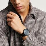 Armani Exchange Hampton Quartz Blue Dial Black Leather Strap Watch for Men - AX2411