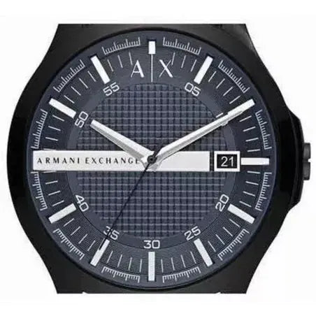Armani Exchange Hampton Quartz Blue Dial Black Leather Strap Watch for Men - AX2411