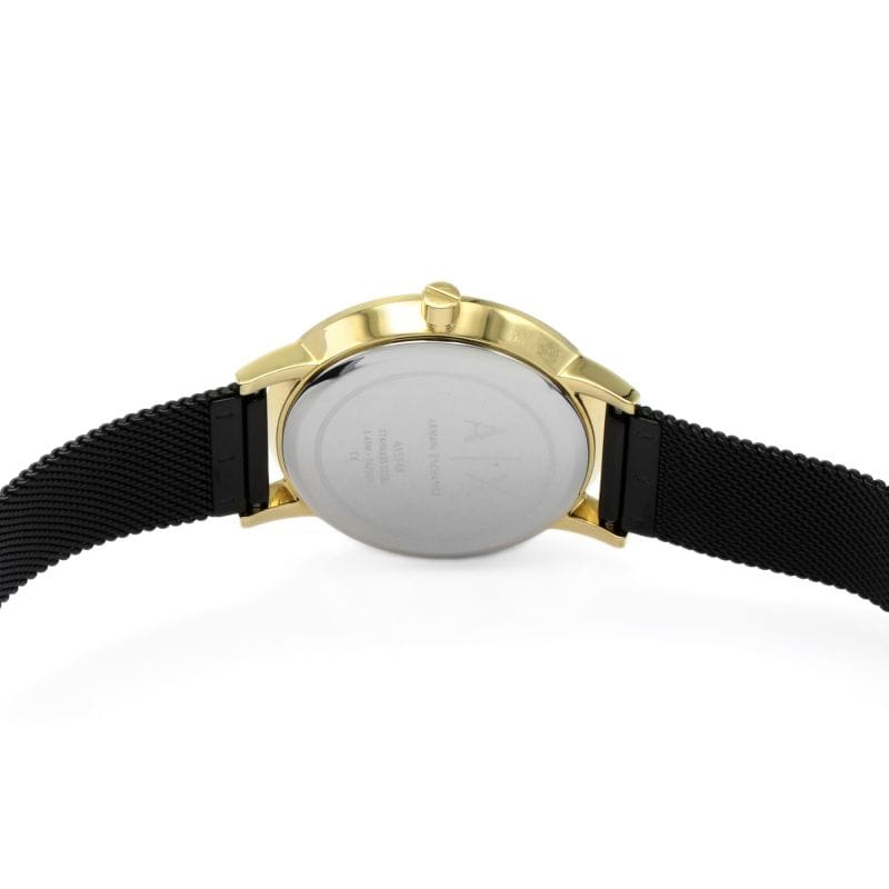 Armani Exchange Lola Three Hand Black Dial Black Mesh Strap Watch For Women - AX5548