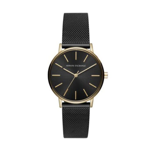 Armani Exchange Lola Three Hand Black Dial Black Mesh Strap Watch For Women - AX5548