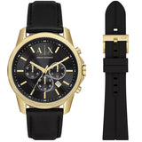 Armani Exchange Outerbanks Chronograph Black Dial Black Leather Strap Watch For Men - AX7133