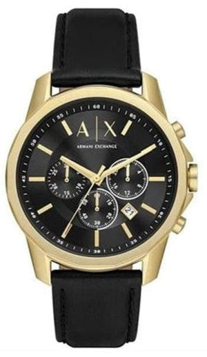 Armani Exchange Outerbanks Chronograph Black Dial Black Leather Strap Watch For Men - AX7133