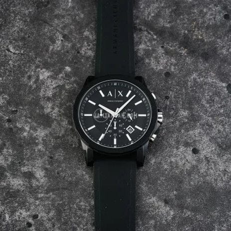 Armani Exchange Outerbanks Chronograph Black Dial Black Silicone Strap Watch For Men - AX1326