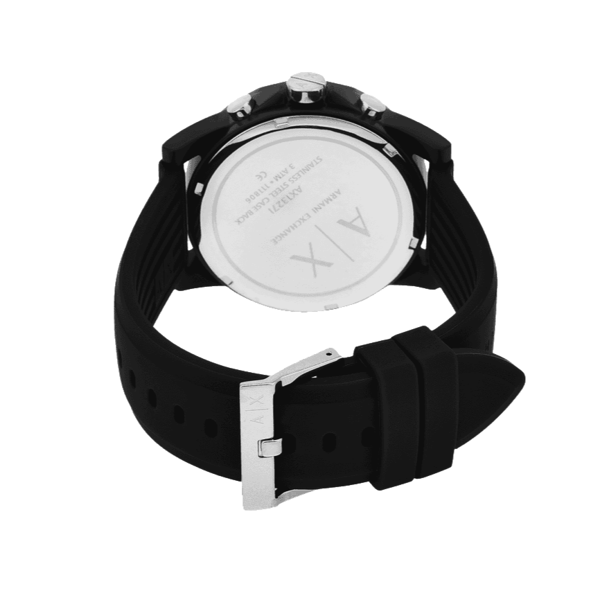 Armani Exchange Outerbanks Chronograph Black Dial Black Silicone Strap Watch For Men - AX1326
