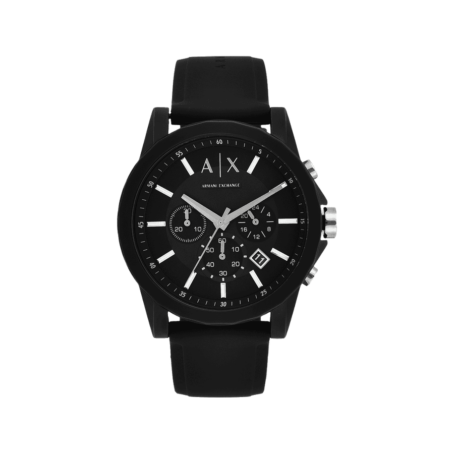 Armani Exchange Outerbanks Chronograph Black Dial Black Silicone Strap Watch For Men - AX1326
