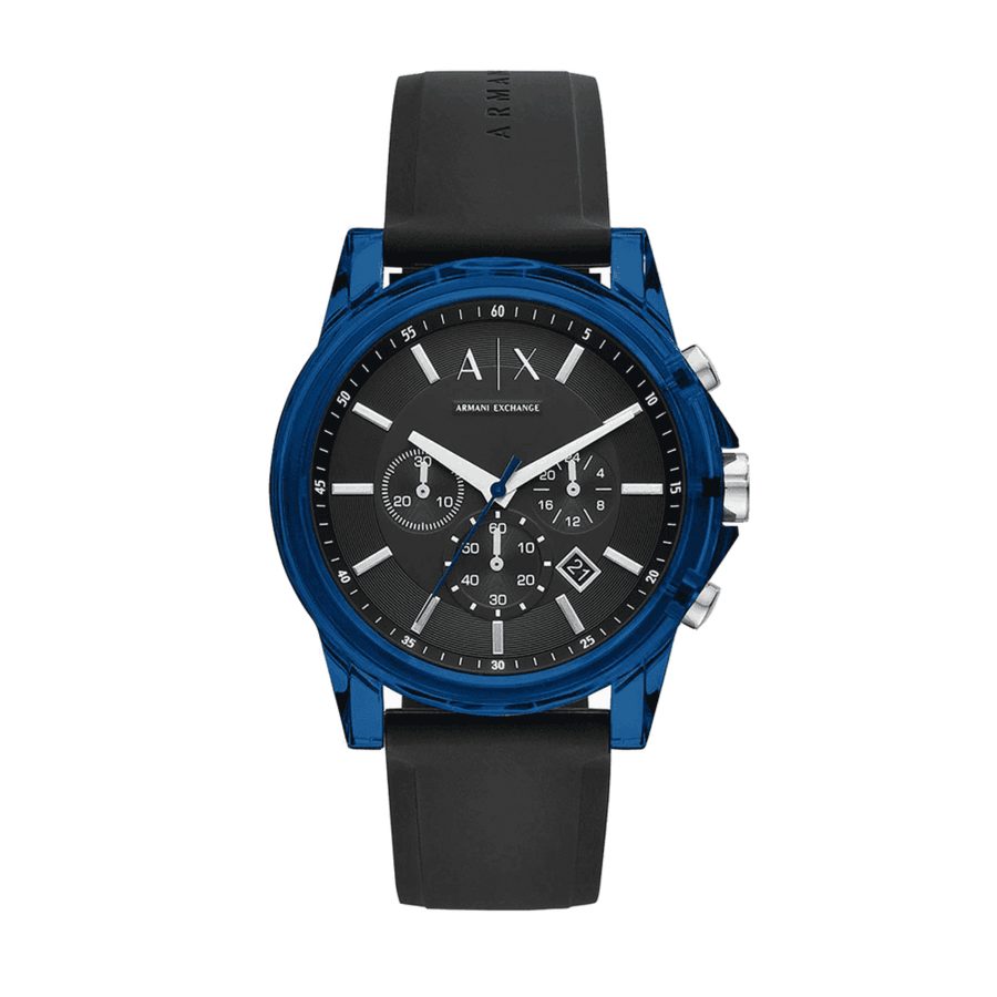 Armani Exchange Outerbanks Chronograph Black Dial Black Silicone Strap Watch For Men - AX1339