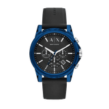 Armani Exchange Outerbanks Chronograph Black Dial Black Silicone Strap Watch For Men - AX1339