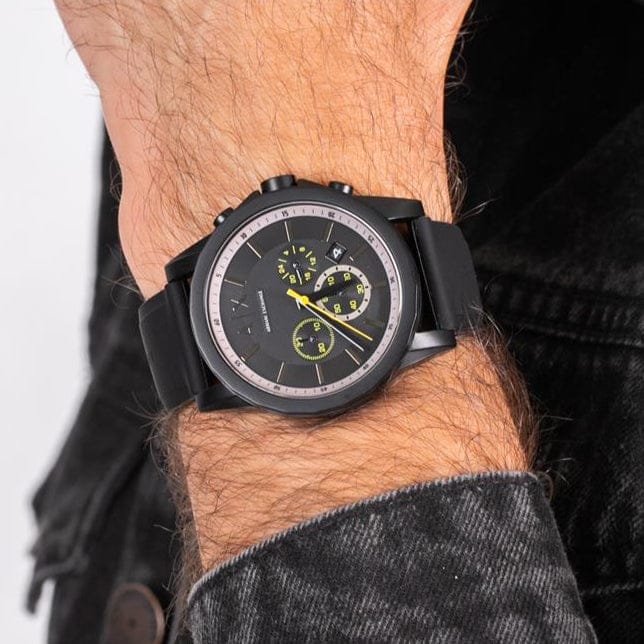 Armani Exchange Outerbanks Chronograph Black Dial Black Silicone Strap Watch For Men - AX1343